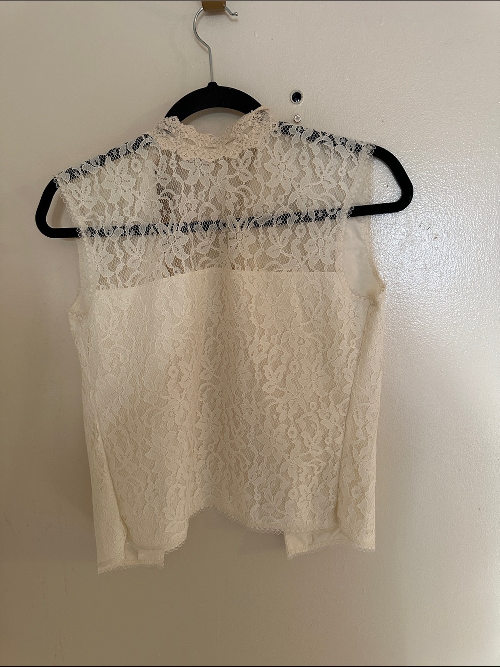 VTG GUNNIES Gunne Sax Ivory Lace Floral Sheer High Neck Button Blouse Women's S